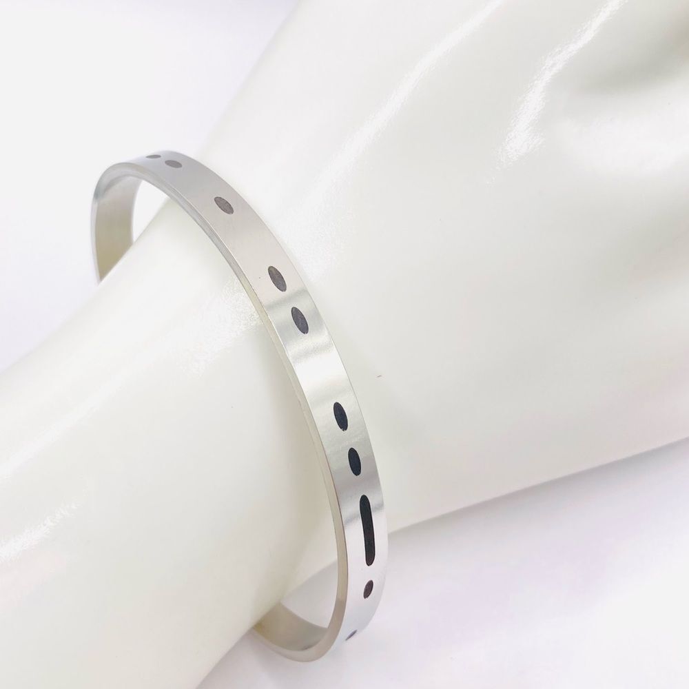 Stainless Steel Silver Cuff Bracelet Morse Code "Believe" Message Cuff Bracelet